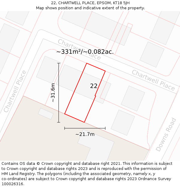 22, CHARTWELL PLACE, EPSOM, KT18 5JH: Plot and title map