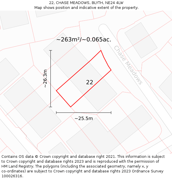 22, CHASE MEADOWS, BLYTH, NE24 4LW: Plot and title map