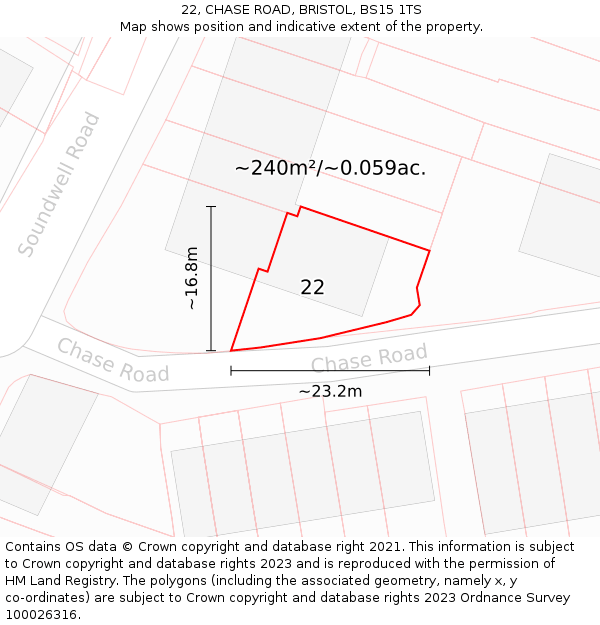 22, CHASE ROAD, BRISTOL, BS15 1TS: Plot and title map