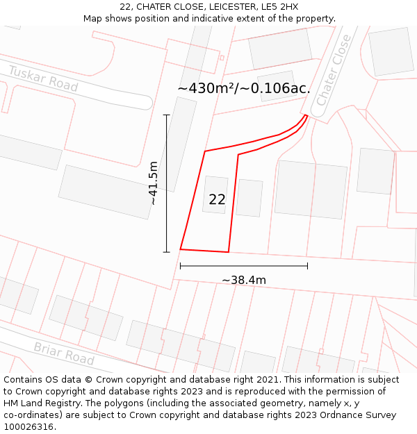 22, CHATER CLOSE, LEICESTER, LE5 2HX: Plot and title map