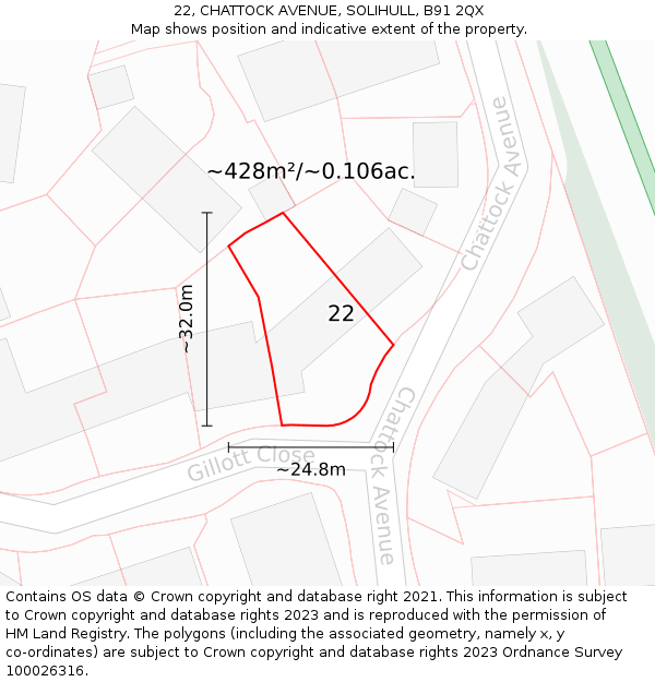 22, CHATTOCK AVENUE, SOLIHULL, B91 2QX: Plot and title map