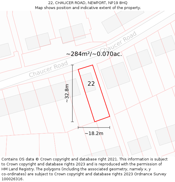 22, CHAUCER ROAD, NEWPORT, NP19 8HQ: Plot and title map