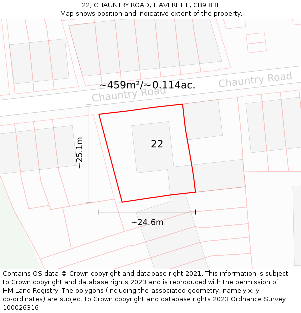 22, CHAUNTRY ROAD, HAVERHILL, CB9 8BE: Plot and title map