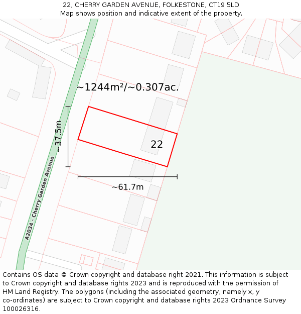 22, CHERRY GARDEN AVENUE, FOLKESTONE, CT19 5LD: Plot and title map