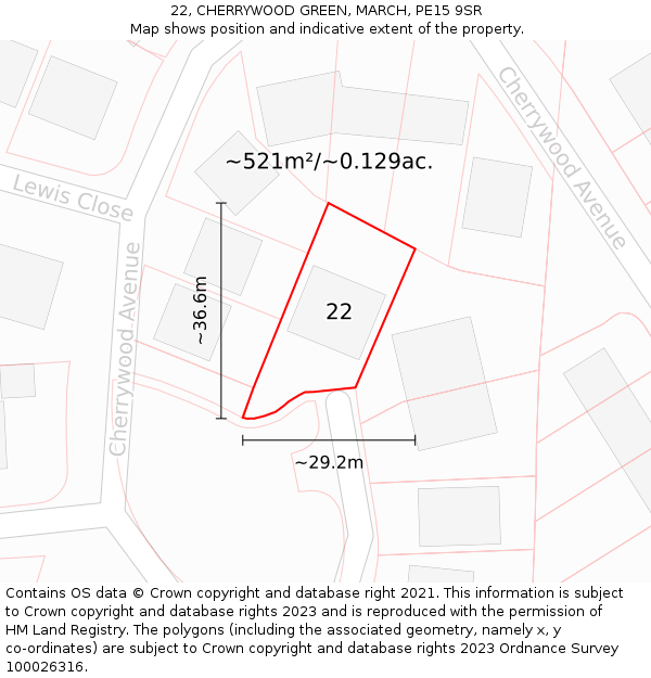 22, CHERRYWOOD GREEN, MARCH, PE15 9SR: Plot and title map