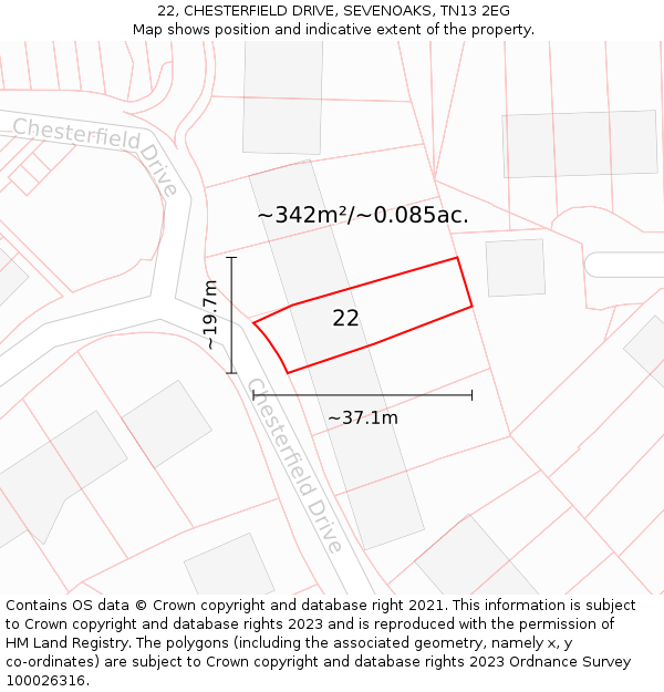 22, CHESTERFIELD DRIVE, SEVENOAKS, TN13 2EG: Plot and title map