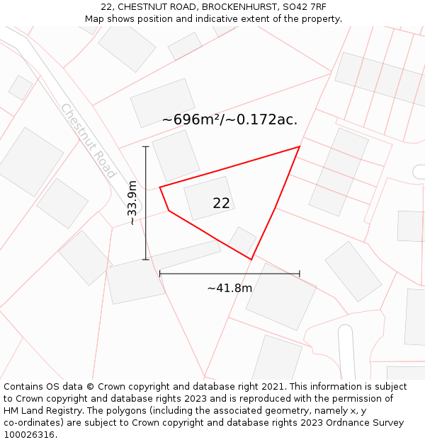 22, CHESTNUT ROAD, BROCKENHURST, SO42 7RF: Plot and title map