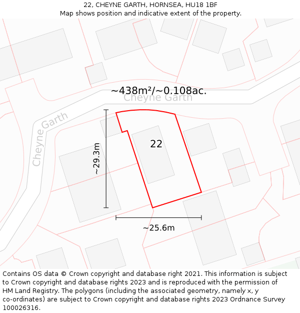 22, CHEYNE GARTH, HORNSEA, HU18 1BF: Plot and title map
