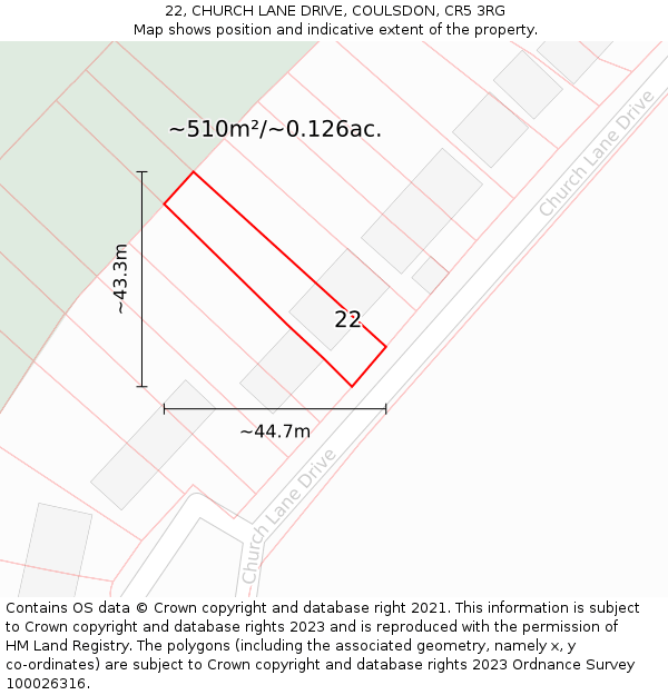 22, CHURCH LANE DRIVE, COULSDON, CR5 3RG: Plot and title map