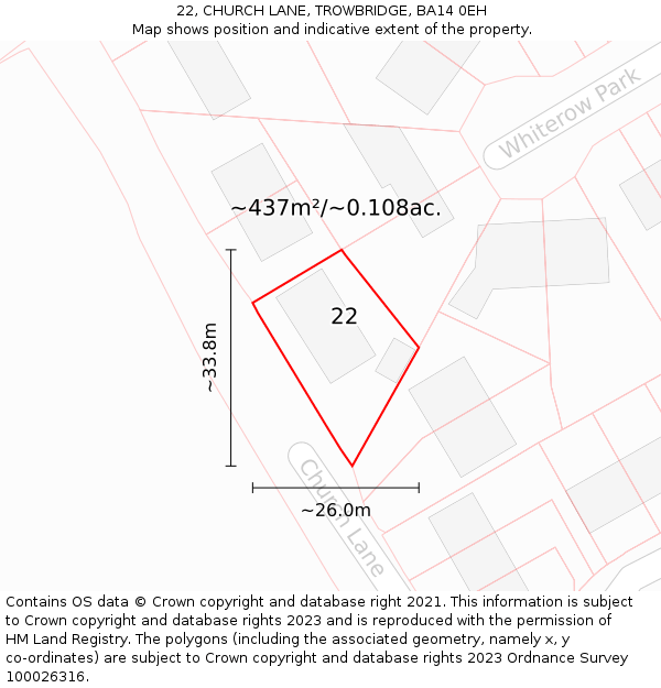 22, CHURCH LANE, TROWBRIDGE, BA14 0EH: Plot and title map