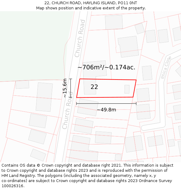 22, CHURCH ROAD, HAYLING ISLAND, PO11 0NT: Plot and title map