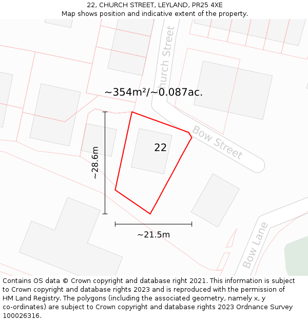 22, CHURCH STREET, LEYLAND, PR25 4XE: Plot and title map