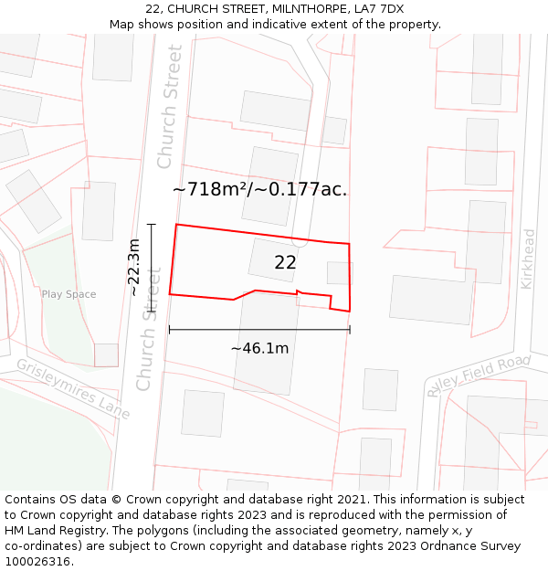 22, CHURCH STREET, MILNTHORPE, LA7 7DX: Plot and title map