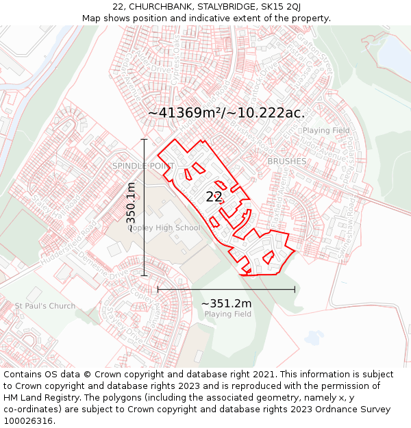 22, CHURCHBANK, STALYBRIDGE, SK15 2QJ: Plot and title map