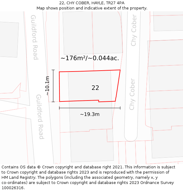 22, CHY COBER, HAYLE, TR27 4PA: Plot and title map