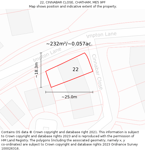 22, CINNABAR CLOSE, CHATHAM, ME5 9PF: Plot and title map