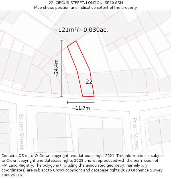 22, CIRCUS STREET, LONDON, SE10 8SN: Plot and title map