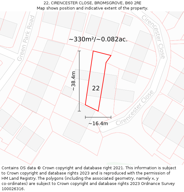 22, CIRENCESTER CLOSE, BROMSGROVE, B60 2RE: Plot and title map