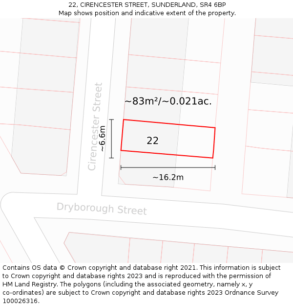 22, CIRENCESTER STREET, SUNDERLAND, SR4 6BP: Plot and title map