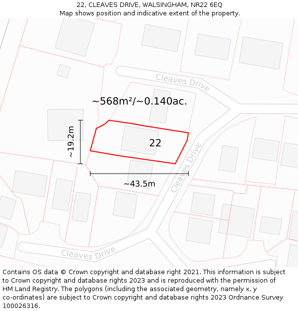 22, CLEAVES DRIVE, WALSINGHAM, NR22 6EQ: Plot and title map