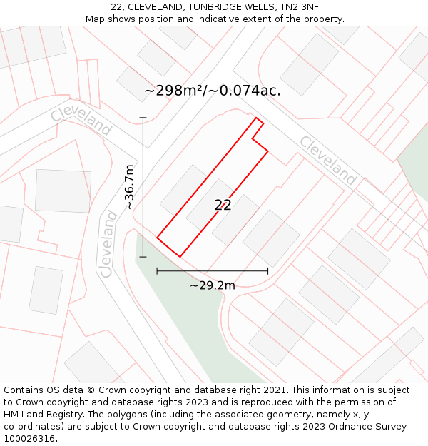 22, CLEVELAND, TUNBRIDGE WELLS, TN2 3NF: Plot and title map