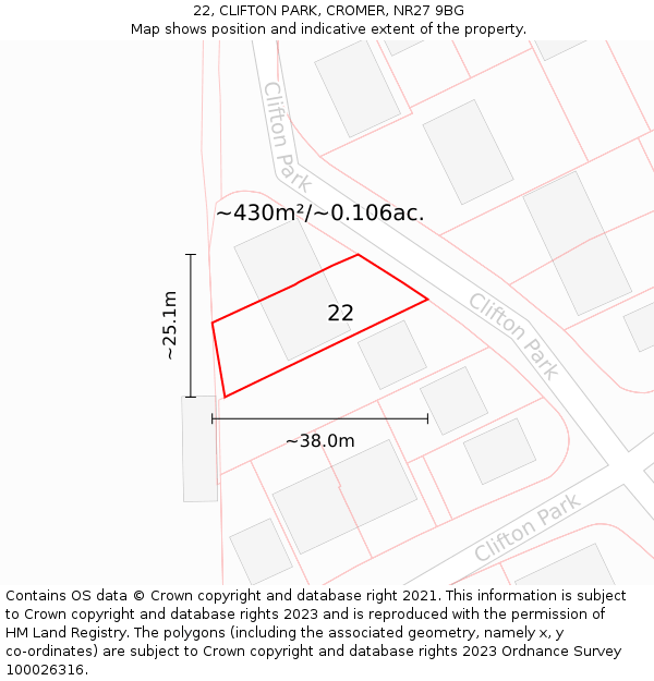 22, CLIFTON PARK, CROMER, NR27 9BG: Plot and title map