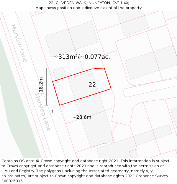 22, CLIVEDEN WALK, NUNEATON, CV11 4XJ: Plot and title map