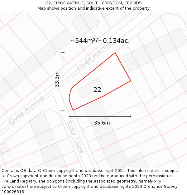 22, CLYDE AVENUE, SOUTH CROYDON, CR2 9DS: Plot and title map