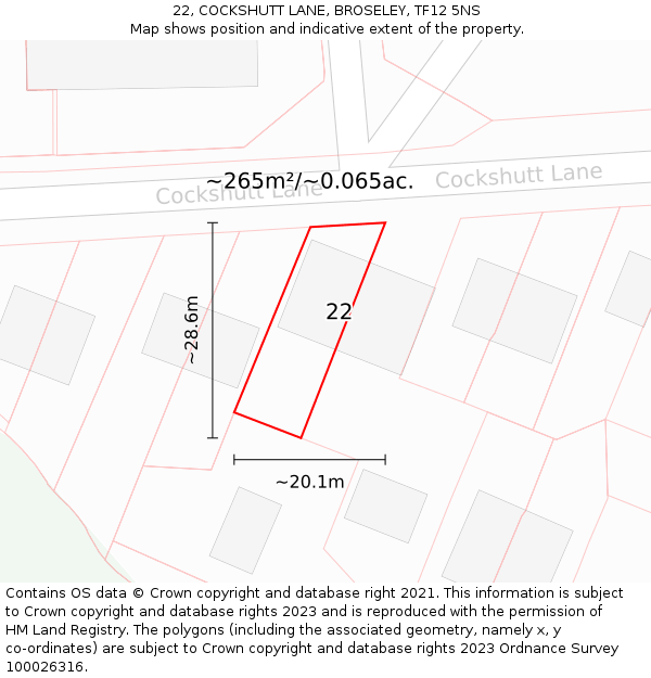 22, COCKSHUTT LANE, BROSELEY, TF12 5NS: Plot and title map