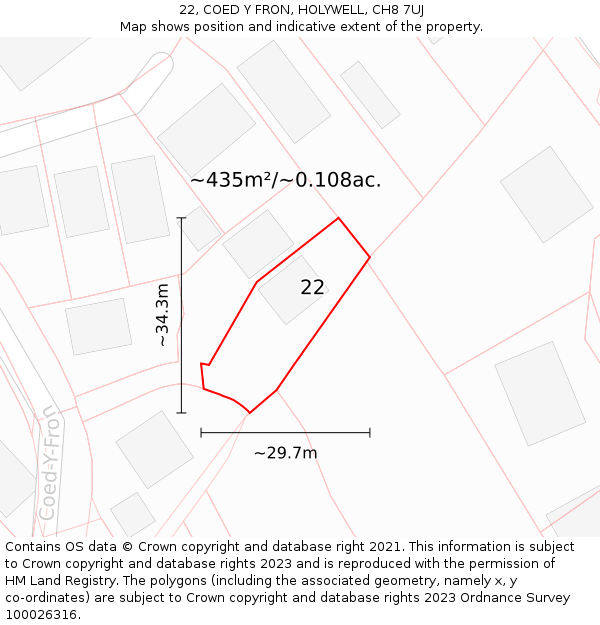 22, COED Y FRON, HOLYWELL, CH8 7UJ: Plot and title map