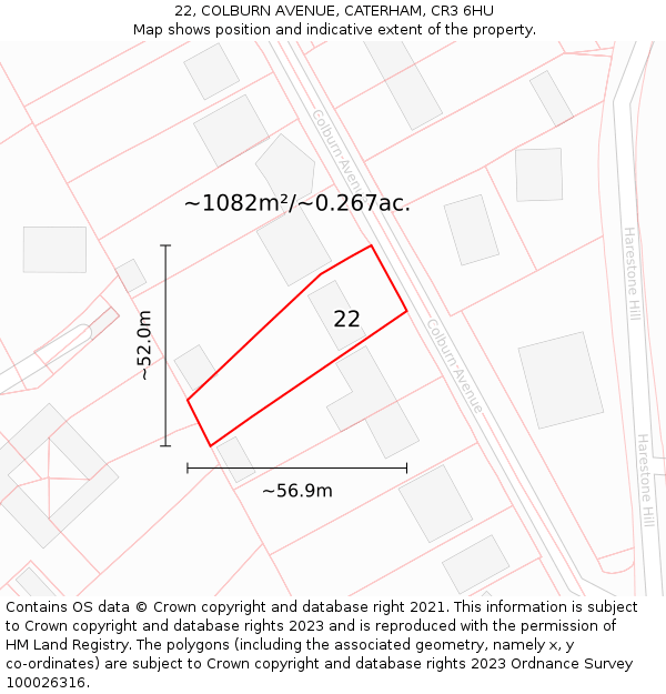 22, COLBURN AVENUE, CATERHAM, CR3 6HU: Plot and title map