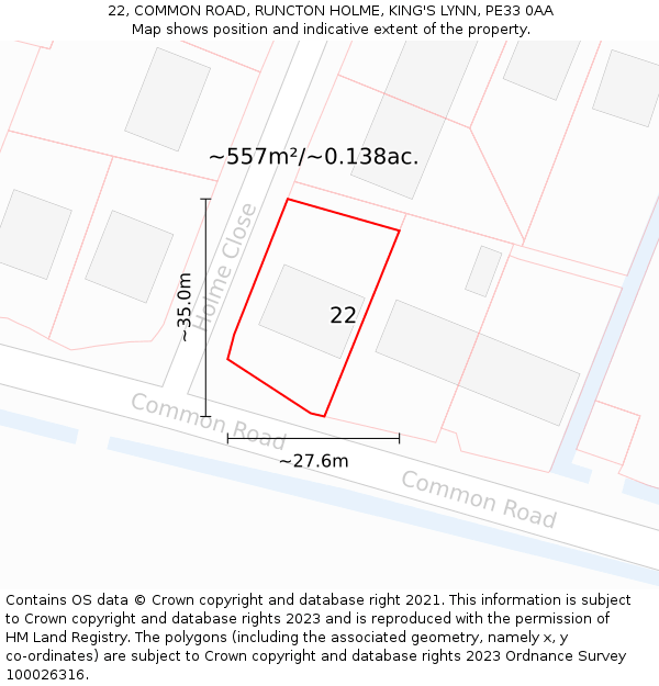 22, COMMON ROAD, RUNCTON HOLME, KING'S LYNN, PE33 0AA: Plot and title map