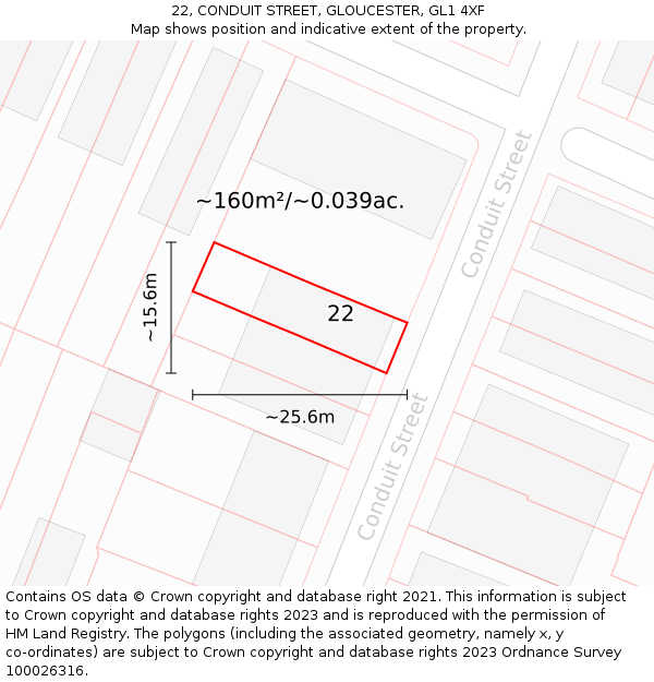 22, CONDUIT STREET, GLOUCESTER, GL1 4XF: Plot and title map