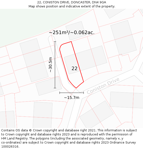 22, CONISTON DRIVE, DONCASTER, DN4 9GA: Plot and title map