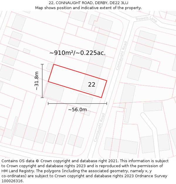 22, CONNAUGHT ROAD, DERBY, DE22 3LU: Plot and title map