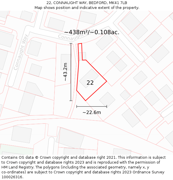 22, CONNAUGHT WAY, BEDFORD, MK41 7LB: Plot and title map