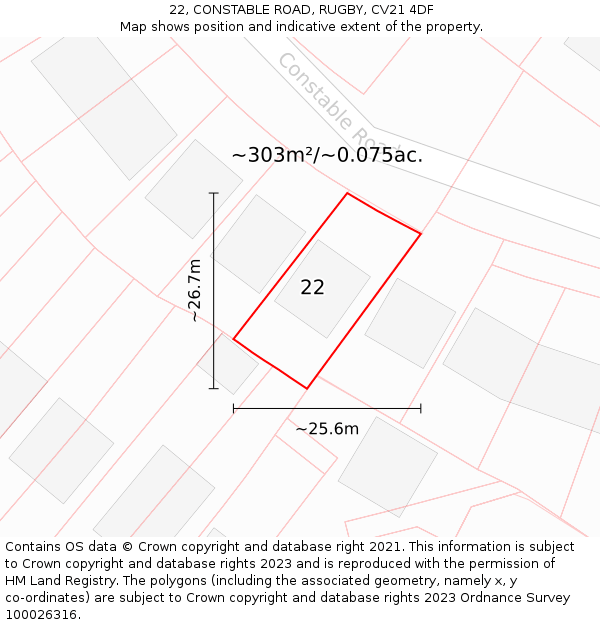 22, CONSTABLE ROAD, RUGBY, CV21 4DF: Plot and title map