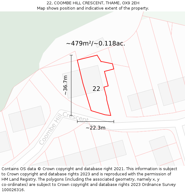 22, COOMBE HILL CRESCENT, THAME, OX9 2EH: Plot and title map