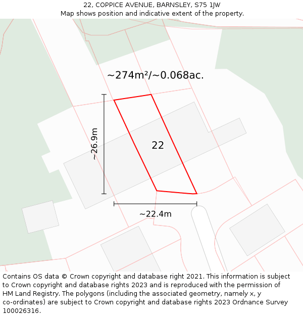 22, COPPICE AVENUE, BARNSLEY, S75 1JW: Plot and title map