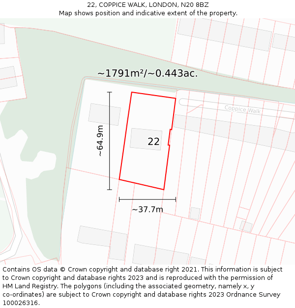 22, COPPICE WALK, LONDON, N20 8BZ: Plot and title map