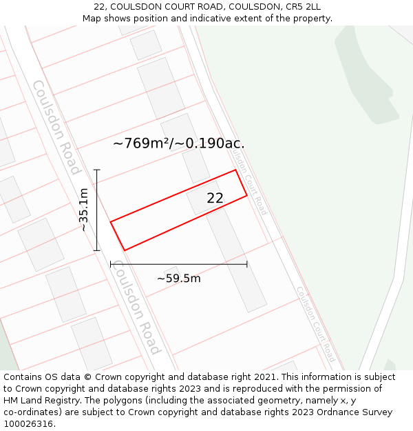 22, COULSDON COURT ROAD, COULSDON, CR5 2LL: Plot and title map