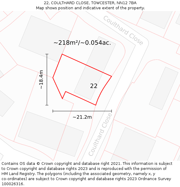 22, COULTHARD CLOSE, TOWCESTER, NN12 7BA: Plot and title map