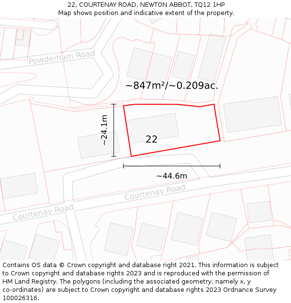 22, COURTENAY ROAD, NEWTON ABBOT, TQ12 1HP: Plot and title map