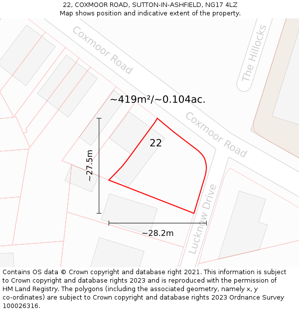 22, COXMOOR ROAD, SUTTON-IN-ASHFIELD, NG17 4LZ: Plot and title map