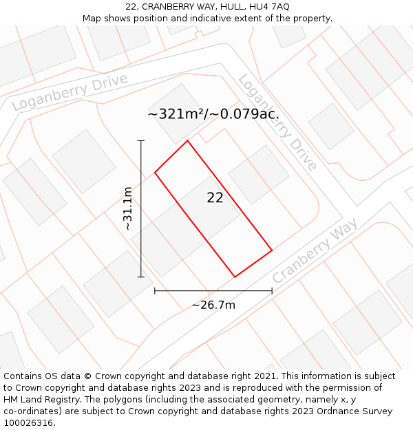 22, CRANBERRY WAY, HULL, HU4 7AQ: Plot and title map