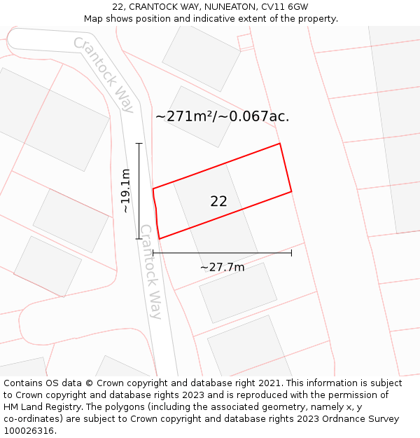 22, CRANTOCK WAY, NUNEATON, CV11 6GW: Plot and title map