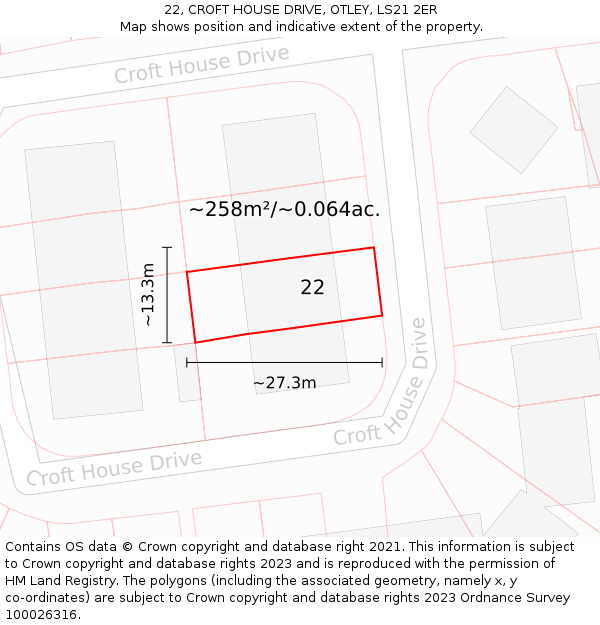 22, CROFT HOUSE DRIVE, OTLEY, LS21 2ER: Plot and title map