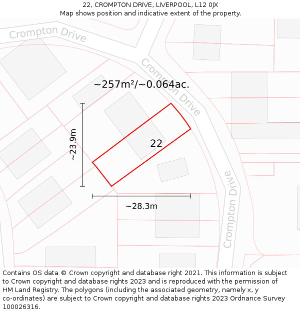22, CROMPTON DRIVE, LIVERPOOL, L12 0JX: Plot and title map
