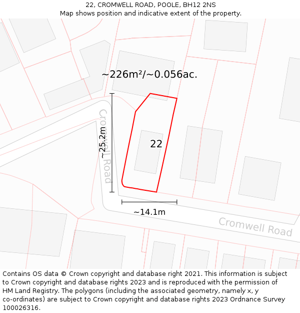 22, CROMWELL ROAD, POOLE, BH12 2NS: Plot and title map