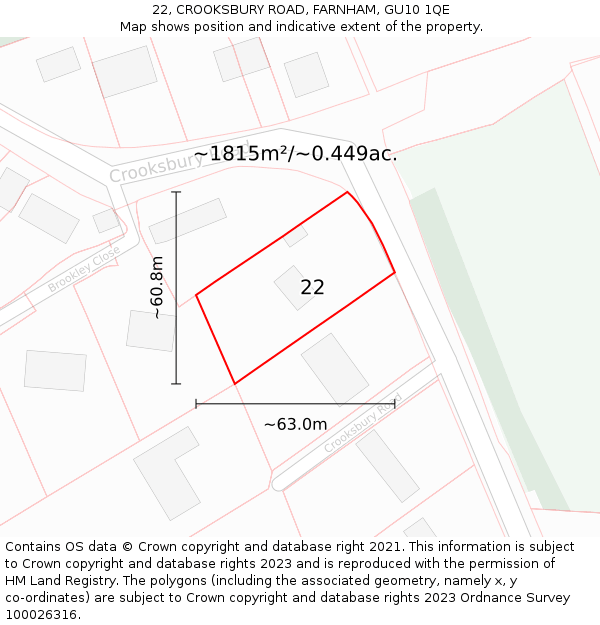 22, CROOKSBURY ROAD, FARNHAM, GU10 1QE: Plot and title map